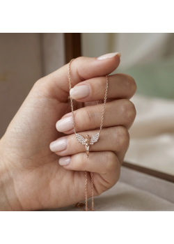 Melek Motif Mini Rose Gümüş Kolye