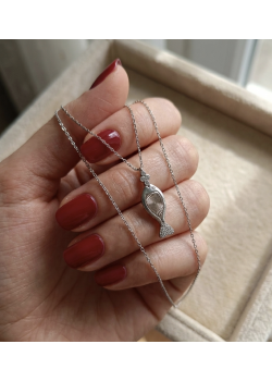 İçi Lazer Kesim Balık Motif Gümüş Mini Kolye