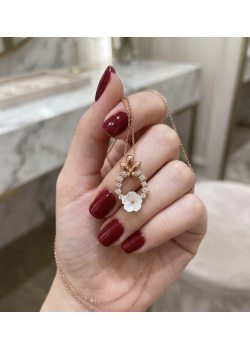 Sedef Çiçek ile Kelebek Motif Gümüş Mini Kolye