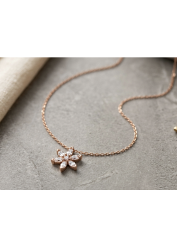 Kütle Taşlı Çiçek Motif Gümüş Mini Kolye