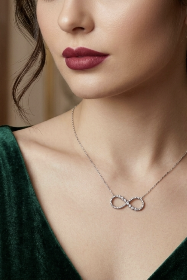 Ortası İri Taşlı Sonsuzluk Motif Gümüş Mini Kolye Ortası İri Taşlı Sonsuzluk Motif Gümüş Mini Kolye