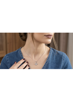 Taç Motif Beyaz Taşlı Gümüş Mini Kolye