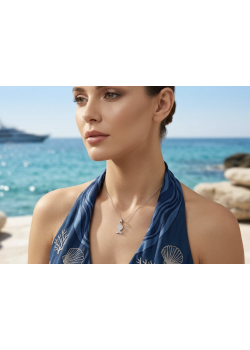 Balık Motif Beyaz Taşlı Gümüş Mini Dik Kolye