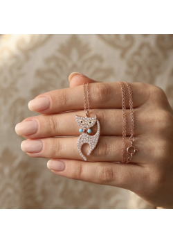 Papyonlu Kedi Motif Gümüş Kolye