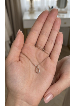 Ters Damla Motif Taşlı Rose Kaplama Gümüş Kolye