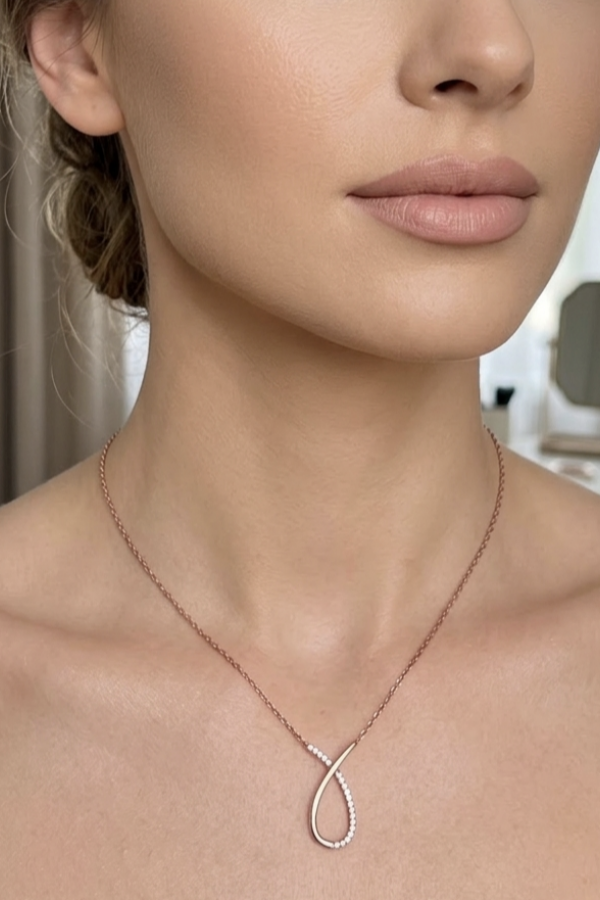 Ters Damla Motif Taşlı Rose Kaplama Gümüş Kolye Ters Damla Motif Taşlı Rose Kaplama Gümüş Kolye