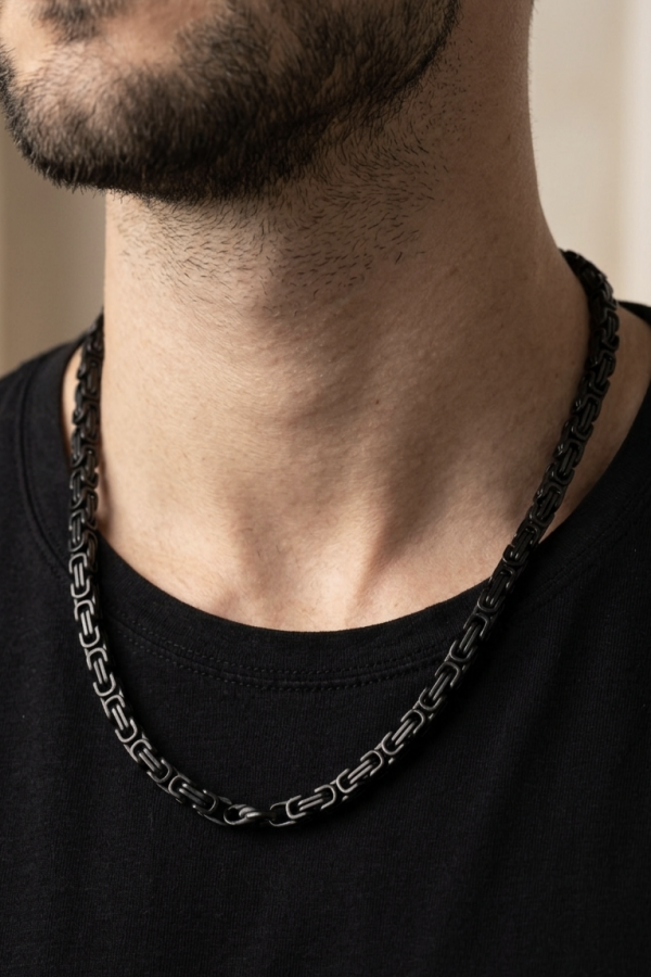 Kalın Model Siyah Renk Cerrahi Çelik Zincir Kolye Kalın Model Siyah Renk Cerrahi Çelik Zincir Kolye