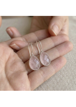 Pembe Kuvars ve Ametist Taşlı Geçmeli Gümüş Küpe Çifti Serisi (1 çift)