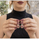 Ortası Yakut Taşlı Rose ve Siyah Kaplama Gümüş Eskitme Küpe