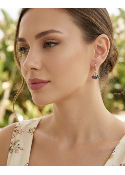 Yakut Safir ve Peridot Taşlı Yelpaze Motif Gümüş Küpe