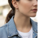 Turkuaz Taşlı Çınar Ağacı Yaprağı Motif Gümüş Küpe Çifti 