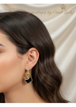 Onix Taşlı İki Parçalı Gümüş Küpe Çifti 