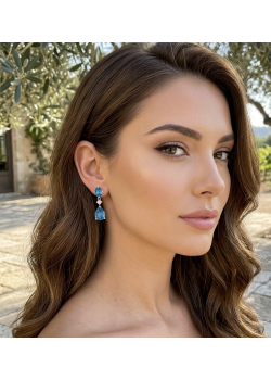 Topaz ve Mozanite Taşlı Gümüş Küpe Çifti