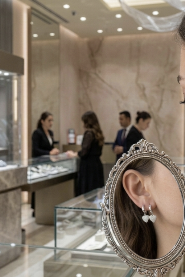 Kalp Motif İçi Dolu Gümüş Küpe