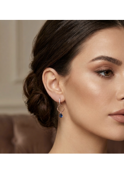 Ucu Safir Taşlı Sallantılı Rose Kaplama Gümüş Küpe
