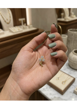 Laboratuvar Pırlantası Taşlı Çiçek Motif Gümüş Sarı Küpe