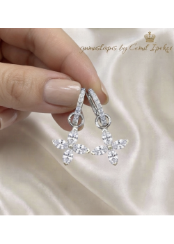 Markiz Kesim Taşlı Gümüş Halka Küpe Çifti