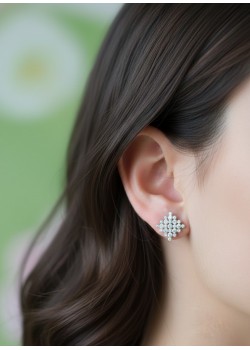 Taşı İçe Gömülü Vidalı Gümüş Küpe Çifti