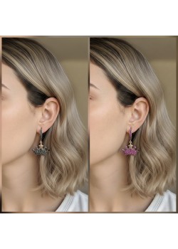 Yakut ve Onix Taşlı Taç Motif Gümüş Küpe Çifti Serisi (1 çift)