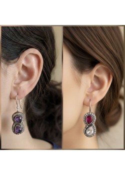 Ametist ve Yakut Taşlı Gümüş Küpe Çifti Serisi (1 çift)