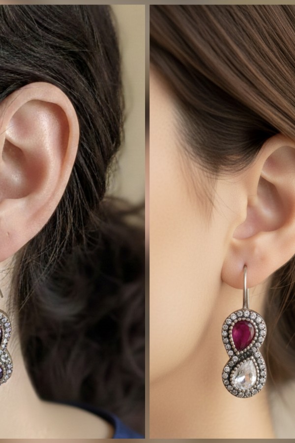 Ametist ve Yakut Taşlı Gümüş Küpe Çifti Serisi (1 çift)