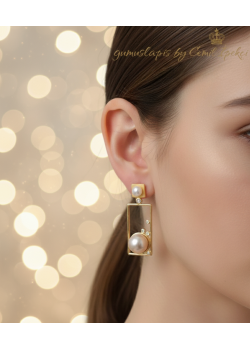 İncili Dikdörtgen Motif Gümüş Küpe Çifti