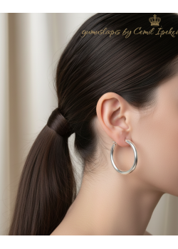 Büyük Boy Taşsız Gümüş Halka Küpe