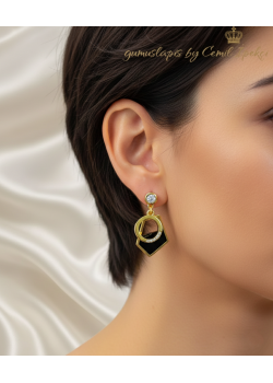 Onix Taşlı İki Parçalı Gümüş Küpe Çifti 