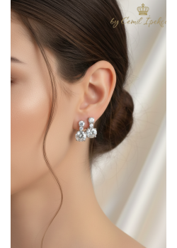 Beyaz Taşlı Gümüş Deep Küpe Çifti 