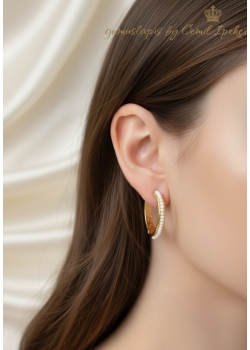 Kum İncisi Taşlı Kalp Motif Gümüş Küpe Çifti