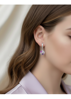 Renkli Baget Taşlı Gümüş Küpe Çifti 