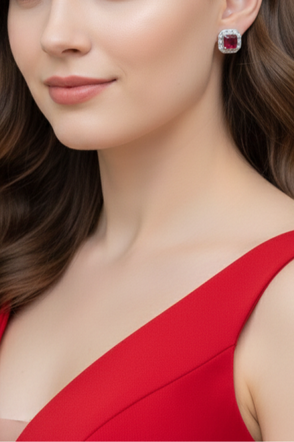 Lab Rubilitte Taşlı Gümüş Küpe Çifti