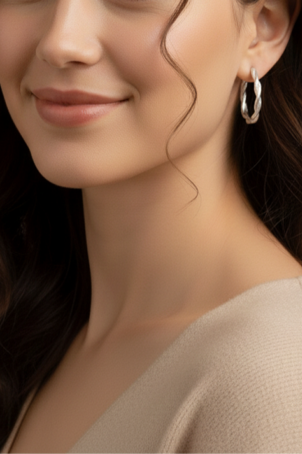 İki Sarmal Gümüş Halka Küpe Çifti