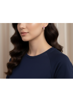 Yakut Taşlı Yılan Motif Gümüş Halka Küpe Çifti 