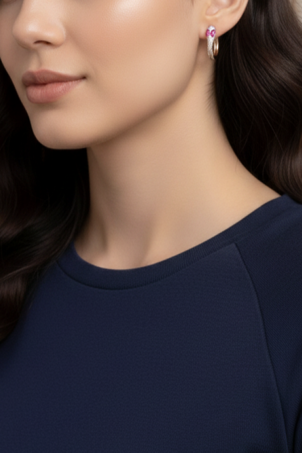 Yakut Taşlı Yılan Motif Gümüş Halka Küpe Çifti 