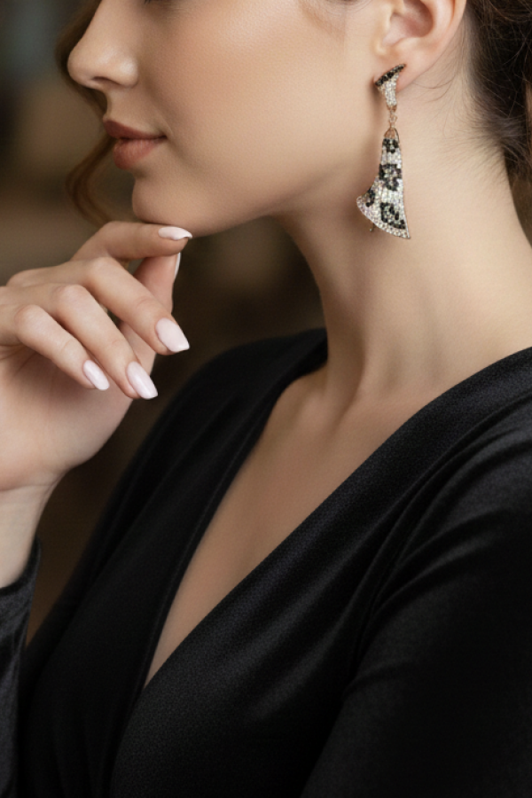 Leopar Desenli Gümüş Küpe Çifti