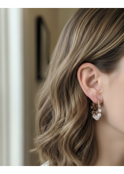 Yuvarlak Taşlı Büyük Boy Rose Kaplama Sallantılı Gümüş Halka Küpe