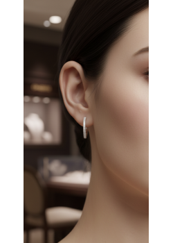 İçi Kalın Kenarları Taşlı Gümüş Halka Küpe