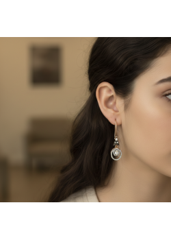 İç İçe Halka Motif Elmas Montür Gümüş Küpe