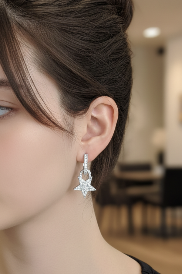 Yıldız Motif Kalın Motif Gümüş Halka Küpe