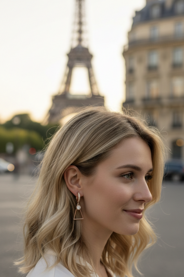 Üçgen ve Taş Motif Gümüş Küpe