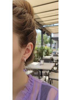 Ucu Ametist Taşlı Sallantılı Gümüş Küpe