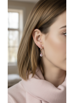 Morganit Taşlı Damla Motif Gümüş Mini Küpe