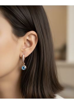 Önlü Arkalı Camgöz Nazar Boncuklu Gümüş Küpe