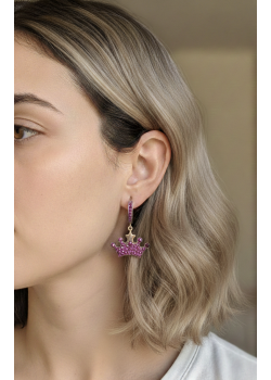 Yakut ve Onix Taşlı Taç Motif Gümüş Küpe Çifti Serisi (1 çift)