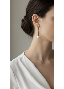 Ucu İncili Uzun Sallantılı Gümüş Küpe 