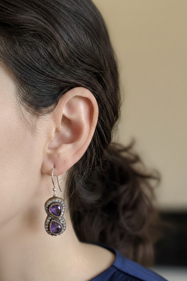 Ametist ve Yakut Taşlı Gümüş Küpe Çifti Serisi (1 çift)