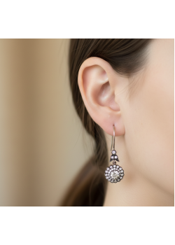 Çiçek Motif Elmas Montür Gümüş Küpe