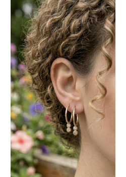 İki Taşlı Yarım Halka Gümüş Küpe Çifti