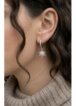 Kutup Yıldızı Motif Gümüş Küpe